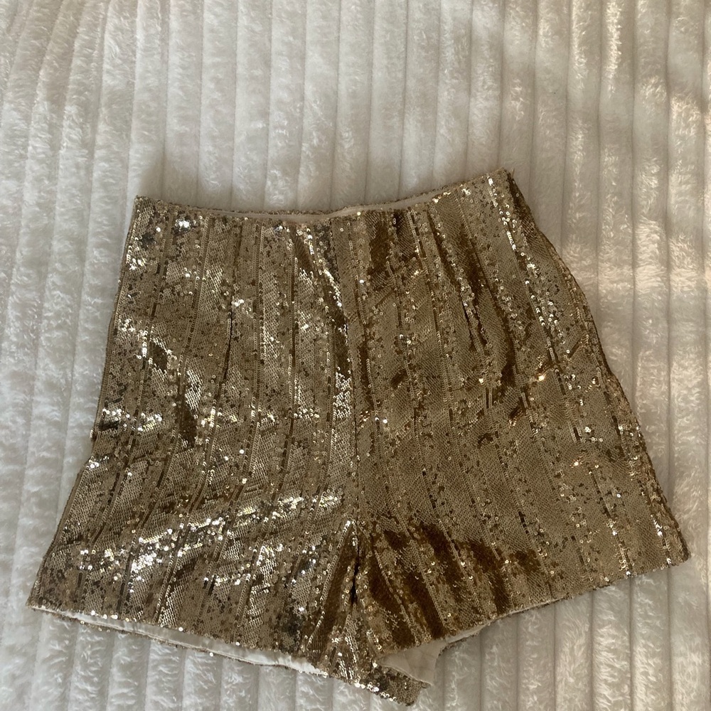 NWT Sezane Gold Sequin High Waist Shorts